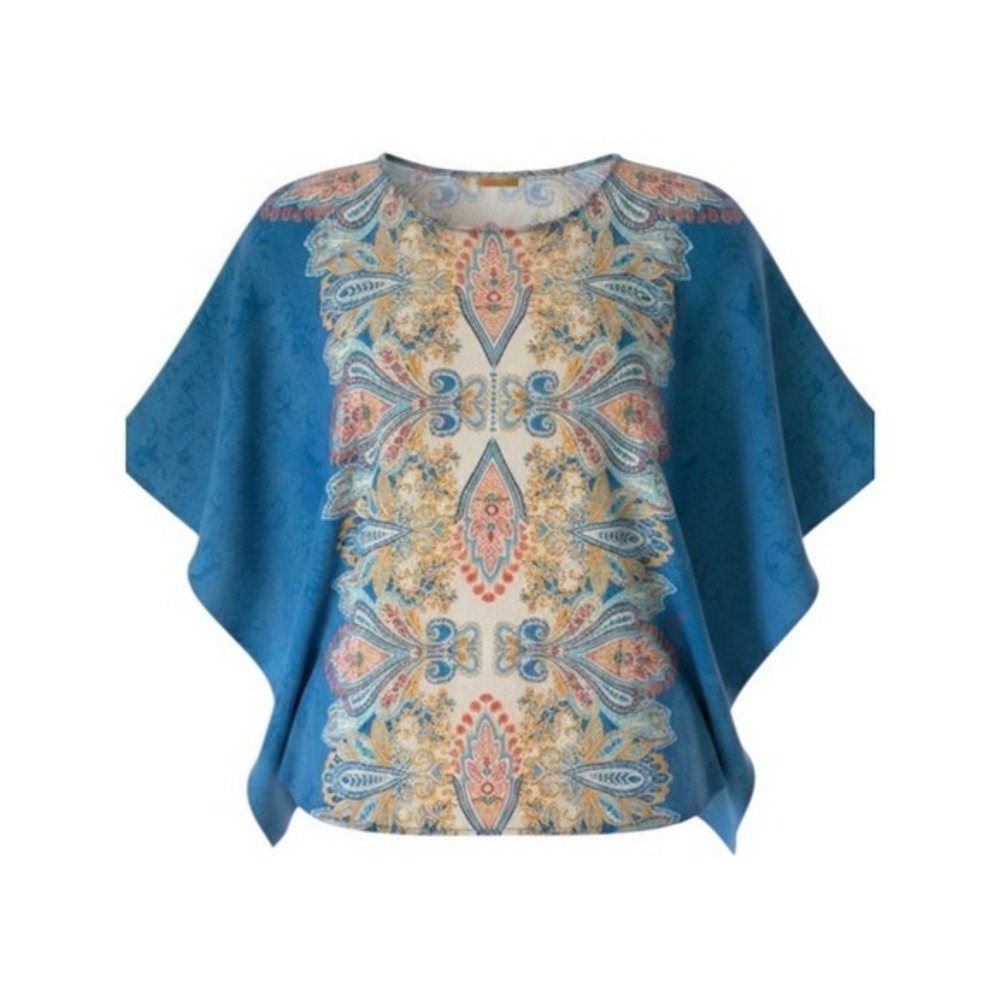 Ruby Road Lagenlook Paisley Poncho Top Blue Mandala Kaleidoscope Batwing Boho XS